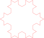 Erstatt alle de midterste linjestykkene med to sider av en likesidet trekant som peker ut av krystallen, generasjon 2.